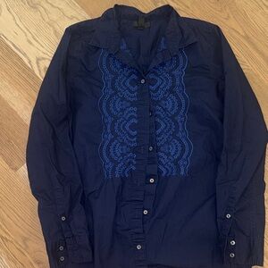 J. Crew Navy Blue Embroidered Button-Down Shirt